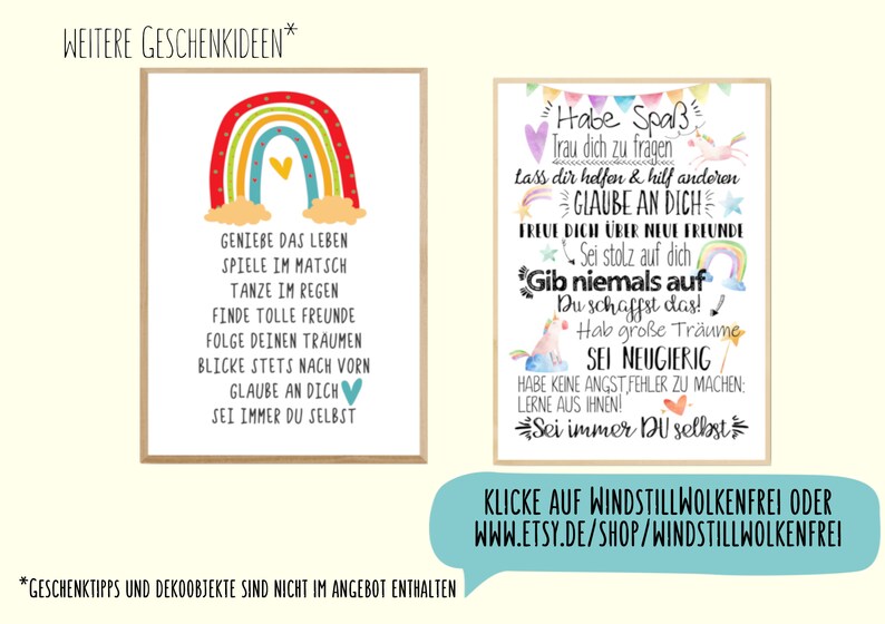 May include: Two framed art prints with inspirational quotes. One features a rainbow and the text "Enjoy life, play in the mud, dance in the rain." The other has a unicorn and the text "Have fun, believe in yourself, never give up."