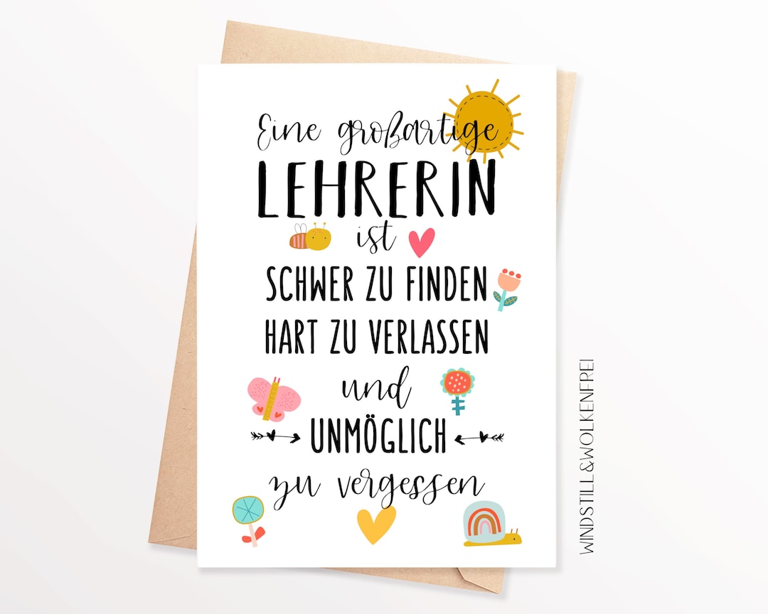 Abschiedskarte Lehrerin Grundschule Schule Abschiedsgeschenk Karte