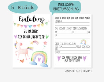 Invitation to the school enrollment party enrollment party school child unicorn rainbow girl