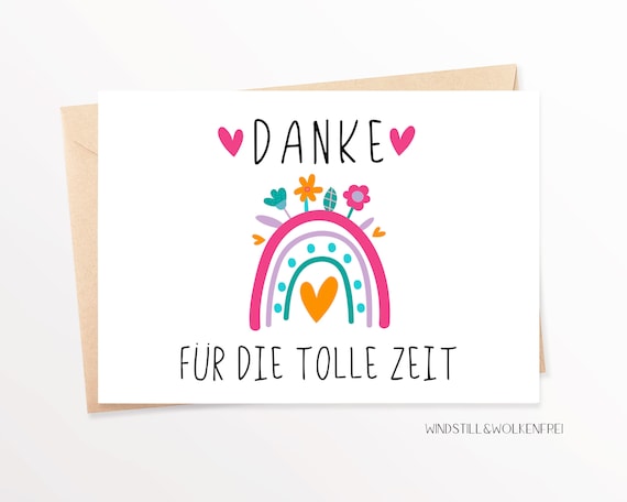 Abschiedskarte Kindergarten Kita Erzieherin Grundschule Abschiedsgeschenk Karte Regenbogen