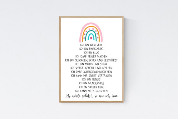 Geschenk zum Schulanfang Einschulung Affirmationen Affirmationsposter Kinder Kind Pink