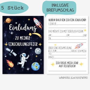 Einladung zur Einschulungsfeier Einschulungsparty Einschulung Schulkind Weltall Astronaut Jungen