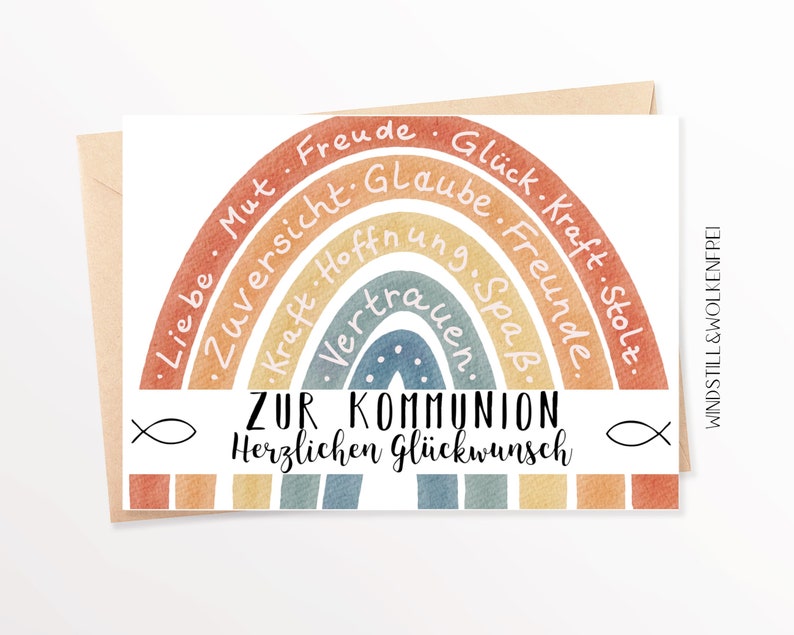 Karte Kommunion Kommunionskarte Glückwünsche Glückwunschkarte Erstkommunion Regenbogen Bild 1