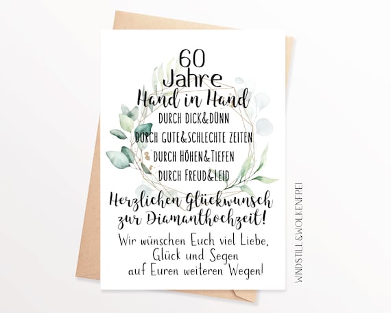 Karte Diamanthochzeit Diamantene Hochzeit 60 Jahre verheiratet Etsy.de