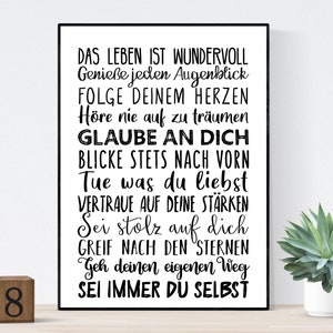 Poster Teenie Student Gift Encouragement Wishes - Sayings Poster Teenie Room Youth Room Student Dorm Handlettering Saying Picture Dreams