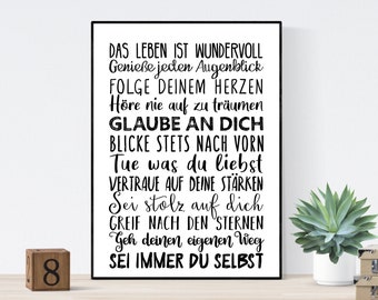 Poster for Teen Students - Gift with Encouragement and Wishes - Poster with Sayings for Teen Rooms, Youth Rooms, and Student Dungeons - Hand-lettered Quote, Picture, and Dreams