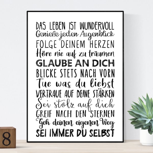 Poster Teenie Student Geschenk Mutmacher Wünsche - Sprücheposter Teeniezimmer Jugendzimmer Studentenbude- Handlettering Spruch Bild Träume