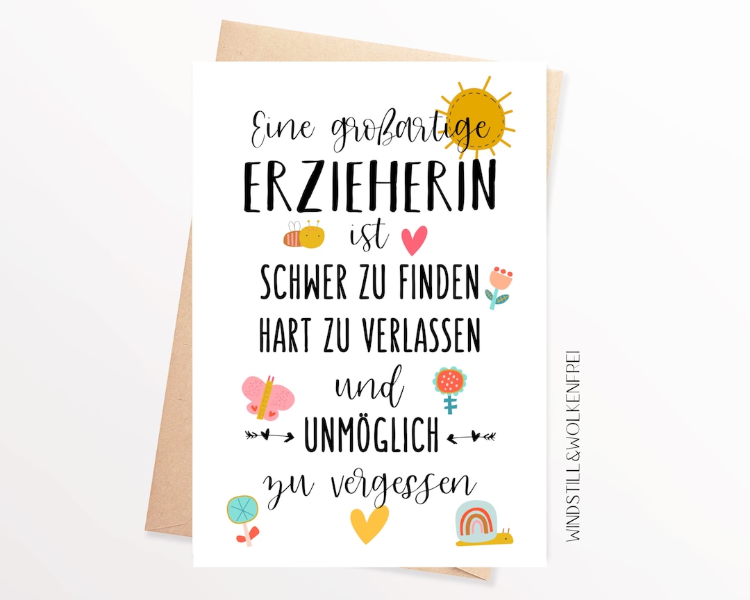 Abschiedskarte Kindergarten Kita Erzieherin Grundschule