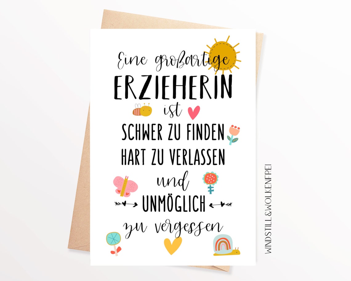 Abschiedskarte Kindergarten Kita Erzieherin Grundschule | Etsy