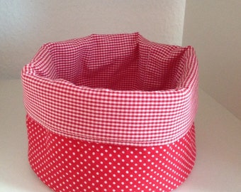 Basket, utensil silo, - spotted red -