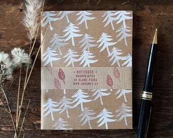 Hand-printed notebook "Trees" with 24 pages, original design, small fine gift for paper lovers, sketchbook, notes