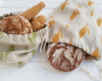 Brotbeutel aus handbedrucktem Leinen, auch als Brotkörbchen verwendbar