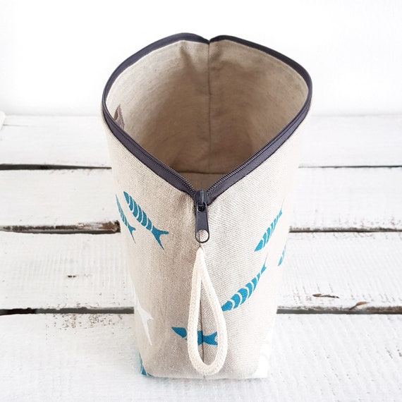 Kosmetiktasche Birdytile, handbedruckter Kulturbeutel aus 100