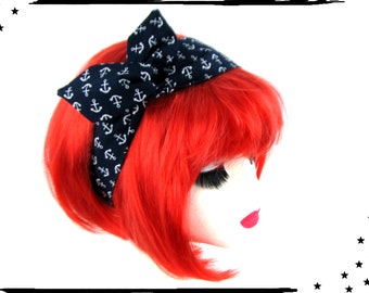 Draht Haarband marine blau Anker Rockabilly retro fifties 50er