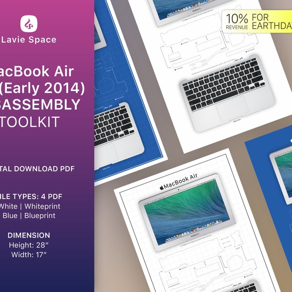 Download MacBook Air 11" Teardown, (Early 2014), DIY Template, Disassemble MacBook Drawings