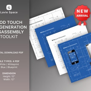 May include: A digital download PDF toolkit for disassembling an iPod Touch 3rd Generation. The toolkit includes four PDF files: white, whiteprint, blue, and blueprint. Each PDF is 12 inches by 12 inches.