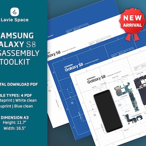 Pode incluir: Um kit de ferramentas PDF para download digital para desmontar um smartphone Samsung Galaxy S8. O kit inclui quatro arquivos PDF: impressão branca, branco limpo, impressão azul e azul limpo. O kit é do tamanho A3, medindo 11,7 polegadas de altura e 16,5 polegadas de largura.
