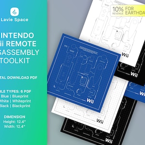 May include: A digital download PDF toolkit for disassembling a Nintendo Wii remote. The toolkit includes six different PDF files: blue, white, and black blueprints. Each blueprint is 12.4 inches wide and 12.4 inches tall.