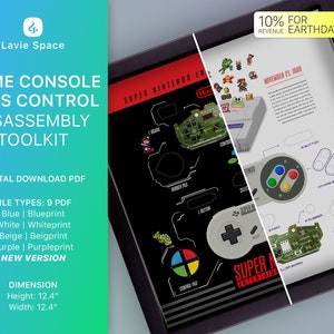 SNES Controller Teardown Art Print, Blueprint (Digital Download)
