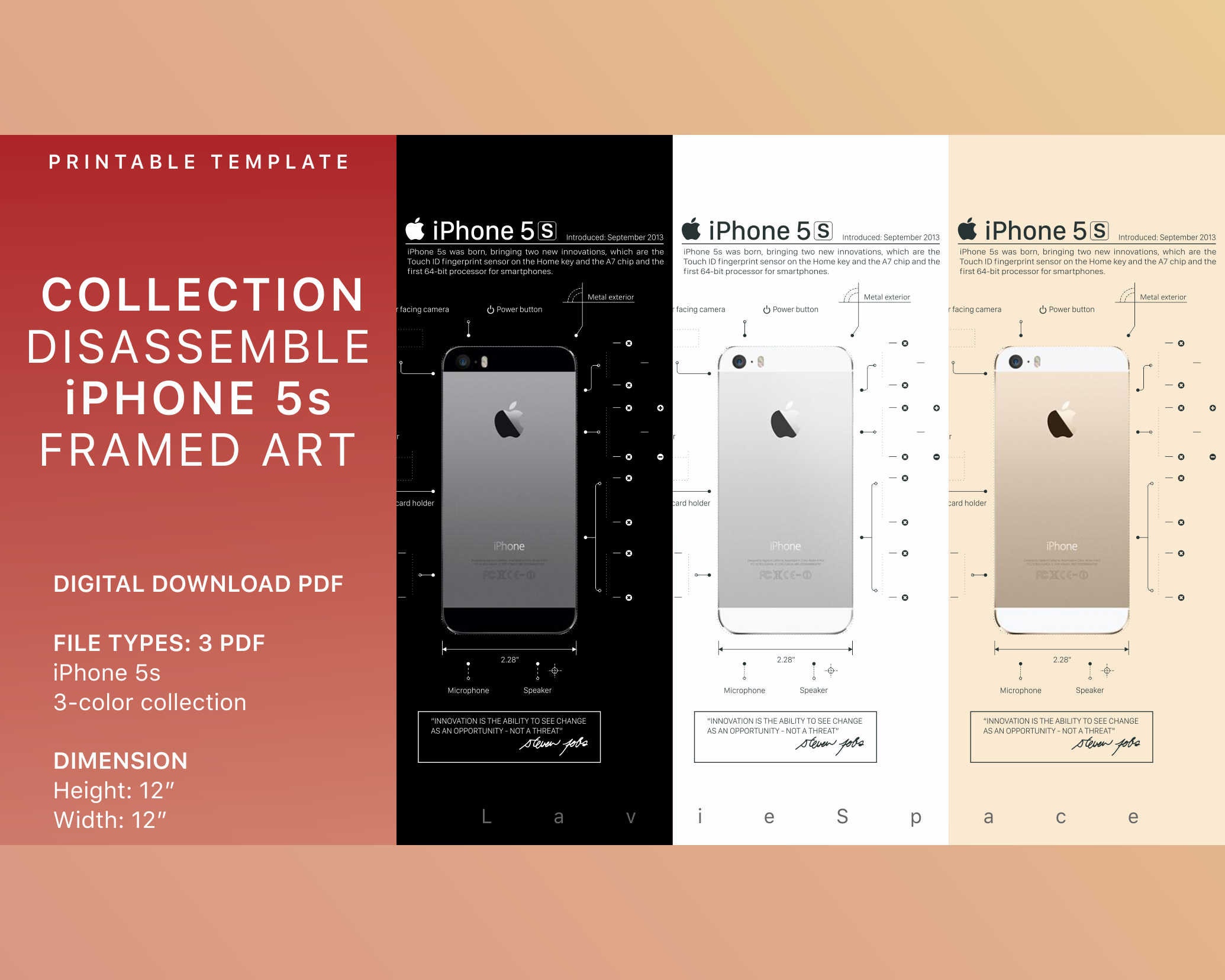 Scarica il modello di smontaggio dell'iPhone 5S, con cornice quadrata,  smonta i disegni del telefono - Etsy Italia