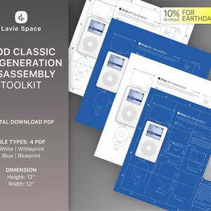 May include: A digital download PDF toolkit for disassembling an iPod Classic 4th Generation. The toolkit includes four PDF files: white, whiteprint, blue, and blueprint. Each PDF is 12 inches by 12 inches.