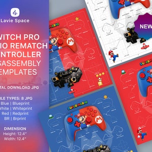以下が含まれることがあります： スーパーマリオをテーマにしたニンテンドースイッチプロコントローラーを分解するための、デジタル印刷可能なテンプレート8枚セット。テンプレートは、青、白、赤、白黒のカラーパターンで提供されます。テンプレートの高さは12.4インチ、幅は12.4インチです。
