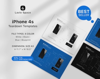 iPhone 4S Teardown Wall Art Disassembled Phone Diagram Digital Tech Gift