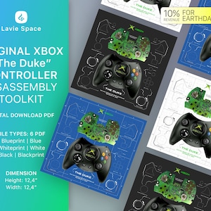 Pode incluir: Um kit de ferramentas de desmontagem de download digital para o controlador original Xbox "The Duke". O kit inclui seis arquivos PDF: planta, branco-azul, branco-preto e preto. Os arquivos têm 12,4 polegadas de altura e largura.