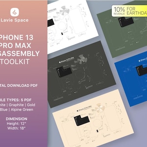 Mall för nedmontering av iPhone 13 Pro Max | Utskrivbar teknikkonst | Ritning av demonterad telefon