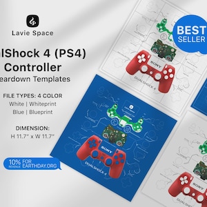 DualShock 4 Teardown Download Template PS4 Controller Disassembly Art Gaming Wall Print Digital