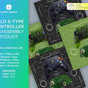 Download Halo Controller S-Type Teardown Template, Disassembled Game Console Drawings