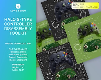 Download Halo Controller S-Type demontagesjabloon, gedemonteerde gameconsoletekeningen