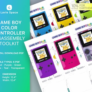 Game Boy Color 1998 Teardown Template – Disassembled GBC Controller Drawing – Retro Wall Art Gift for Gamers & Nintendo Fans