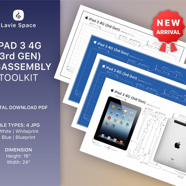 Herunterladen iPad 3rd Gen (4G) Teardown Vorlage, Cellular Version, iPad Zeichnungen zerlegen