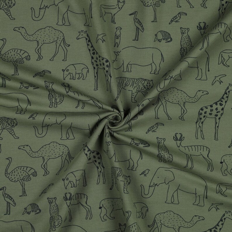 73 cm REST French Terry SAFARI ANIMALS olive Ökotex by Poppy image 1