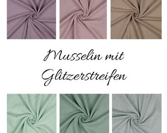 Musselin | Double Gauze | mit Glitzerstreifen | versch. Farben | by Poppy