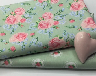 Popeline Baumwollstoff ROSES, light mint | 2 Designs | by Poppy