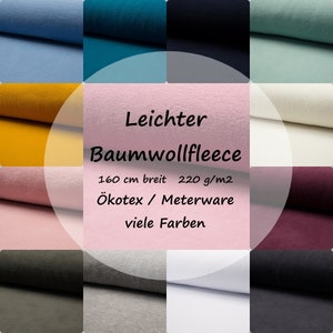 Leichter Baumwoll-Fleece / Sherpa / 220 g/m2 / Ökotex / viele Farben / Meterware