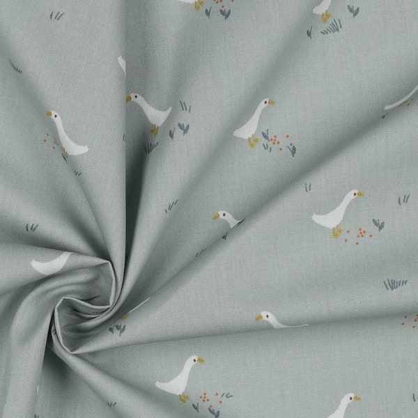 Baumwollstoff | Popeline | GOOSE AND FLOWERS | Goose | teal | by Poppy | Ökotex