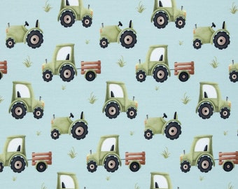Baumwolljersey LANDKIND by Mrs Mint Design | Traktor, mint | Swafing | Ökotex