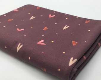 Biojersey HEARTS | aubergine | zertifizierter Baumwolljersey | by Poppy | ab 50 cm