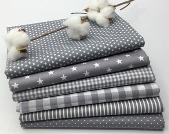 Popeline Baumwollstoff DOTS / STRIPES / STARS by Poppy in grau 013