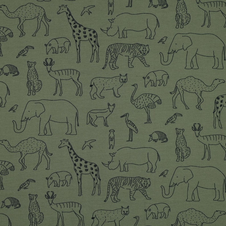 73 cm REST French Terry SAFARI ANIMALS olive Ökotex by Poppy image 3