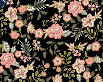 Beschichtete Baumwolle PAISLEY FLOWERS / schwarz / by Poppy