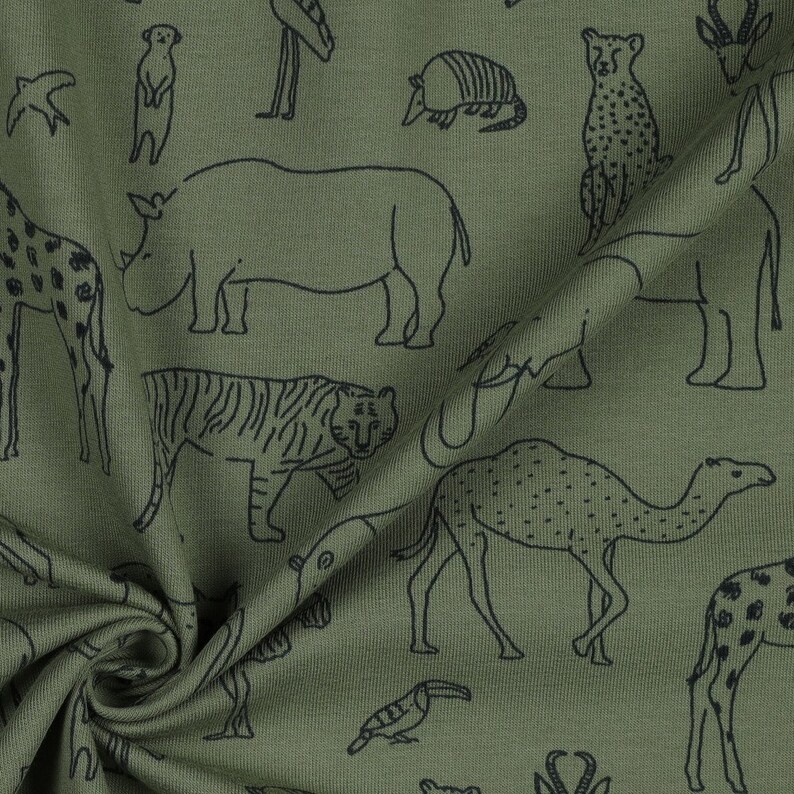 73 cm REST French Terry SAFARI ANIMALS olive Ökotex by Poppy image 2