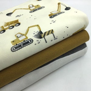 Jersey Stoffpaket ACHTUNG BAUSTELLE & Streifen und Bündchen ocker/dunkelgrau/naturweiß je 50 cm Bild 3