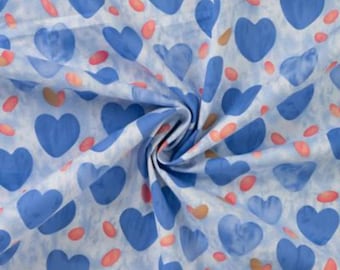 Baumwollstoff | Fine Popeline | HEARTS | royalblau | für Bekleidung