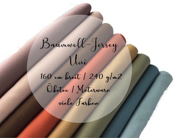 Jersey, uni | Baumwolljersey | 240 g/m2 | 160 cm breit | viele Farben | Ökotex