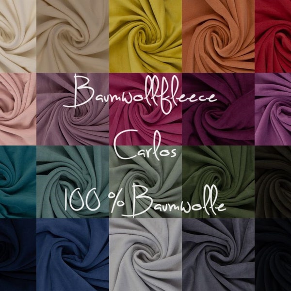 Baumwollfleece | CARLOS | 100 % Baumwolle | Ökotex | verschiedene Farben