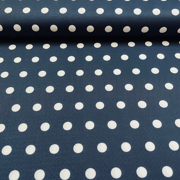 Polkadot Viskose Stretch, fließend & elastisch, dunkelblau/ Weiß